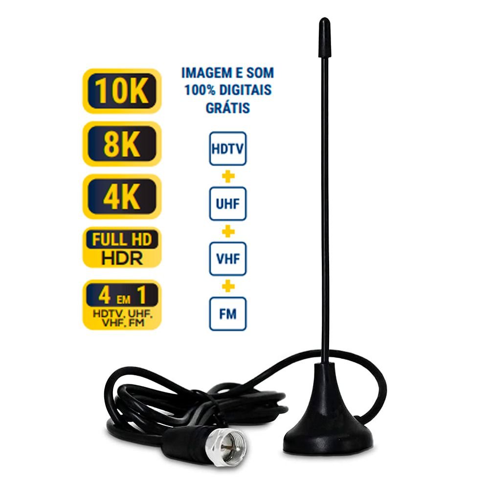 Antena Digital Interna Tv e Conversor Uhf Cabo Coaxial 1,5M